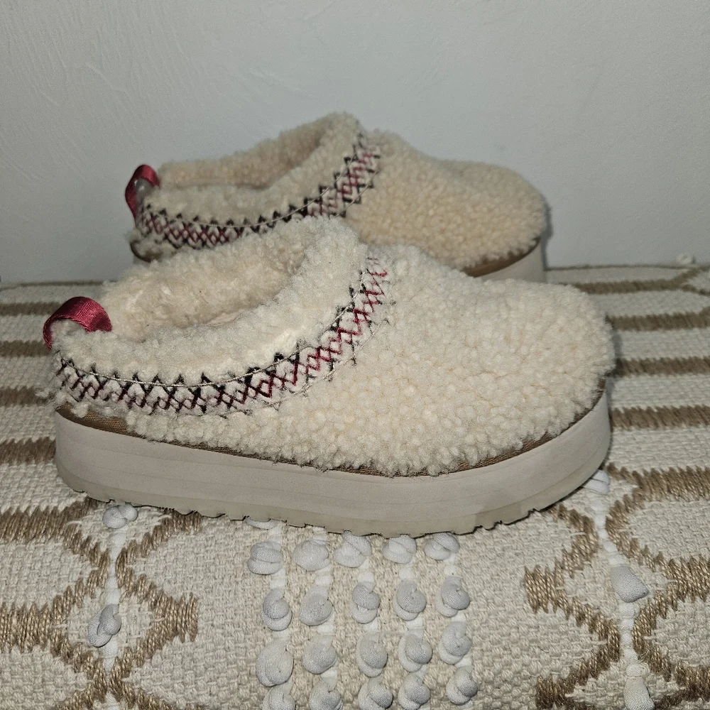 Tazz Ugg Heritage Braid Slippers Shearling Chunky Platform Shoes Clogs Natural